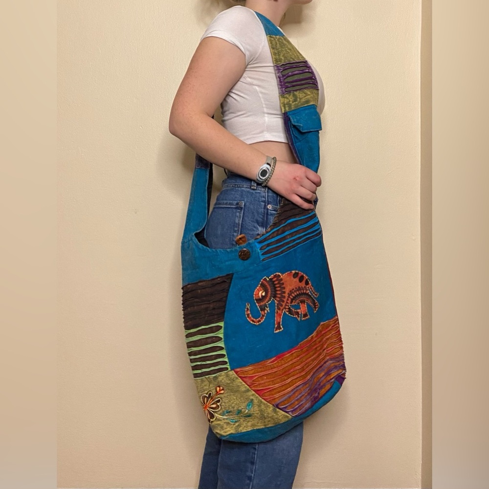 Elephant graphic, multi fabric printed bag